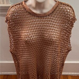 Urban Outfitters brown fishnet mesh Crochet oversized relaxed fit Top, size S P